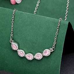 ZENEME Rhodium-Plated Pink Sparkle Charm Pendant With Chain-picture-27