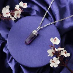 Shubhanjali Silver-Plated Amethyst Pencil Pendant-picture-29
