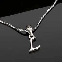 Estele Rhodium-Plated Alphabet L-Shaped Pendant With Chain image 2
