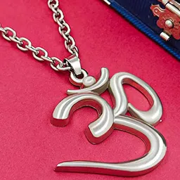 Saizen Silver-Plated Stainless Steel Om Pendant With Chain image 3