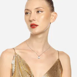 Zaveri Pearls Silver-Plated Stone-Studded Pendant With Chain image 3