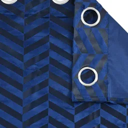 RIDHAAN Navy Blue 2 Pieces Zig Zag Embellished Room Darkening Velvet Window Curtains image 3