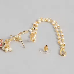 Peora Pink & Gold-Plated Pink Kundan Pearl Dangling Earrings With Chain image 5