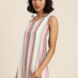 Taavi Women Multicoloured Striped Woven Legacy Straight Sustainable Kurta With Insert Pockets-image-36