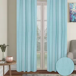 Cortina Blue 2 Pieces Self Design Black Out Door Curtains-picture-18