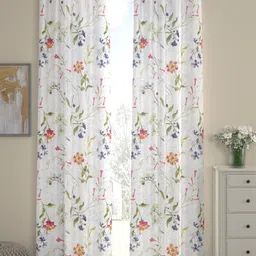 ROSARA HOME White & Red Floral Print Set of 2 Door Curtains-picture-27