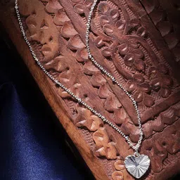 Accessorize Women  Silver-Toned Textured Heart Pendant Necklace-image-4