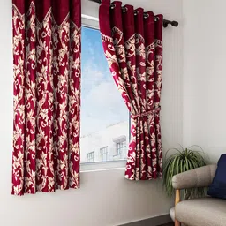 Home Sizzler Maroon Set of 2 Window Curtains image 1