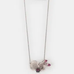 SHAYA Women Silver-Toned & Magenta Necklace Chain image 3