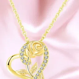 Nilu's Collection Gold Plated Cubic Zirconia Heart Shaped Pendant with Chain image 2