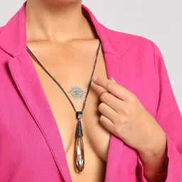 SOHI Silver-Toned & Grey Silver-Plated Designer Stone Necklace image 2