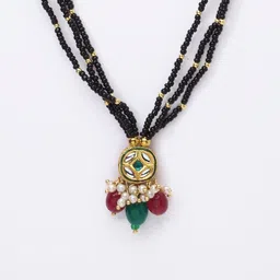 DUGRISTYLE Gold-Toned & Black Kundan & Pearls Necklace image 3