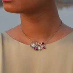 SHAYA Women Silver-Toned & Magenta Necklace Chain image 4