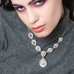 ODETTE Silver-Toned & Gold-Toned Stones-Studded Necklace-image-6