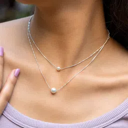 SHAYA Silver-Toned & White Sterling Silver Necklace image 3