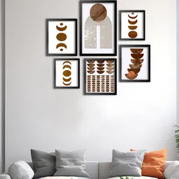 999Store Brown 6 Pieces Minimal Line Abstract Modern Wall Art-picture-13