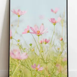 INDIAN CLASSIC ART Green & Pink Flowers Painting Framed Wall Art-image-39