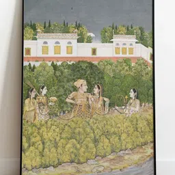 INDIAN CLASSIC ART Green & White Indian Royal Raja Rani Wall Art-picture-23