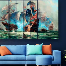 Casperme Blue & Green 6 Pieces Modern Art Grill Frame Wooden Wall Painting-image-84