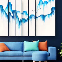 Casperme Blue & White 6 Pieces Modern Art Grill Frame Wooden Painting Wall Art-picture-16