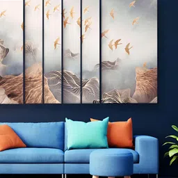 Casperme Beige & Blue 6 Pieces Modern Art Grill Frame Wooden Wall Painting-image-67