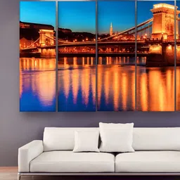 Casperme 5 Piece Yellow & Blue Abstract Modern Art Wooden Wall Painting-picture-36