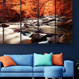 Casperme Beige & Orange Colored 5 Pieces Modern Wooden Wall Art Paintings-picture-41