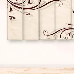 Casperme 5 Pieces Beige & Brown Floral Painting Wooden Wall Art-image-93
