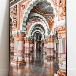 INDIAN CLASSIC ART Beige & Blue Neutral Indian Palace Painting Wall Art-picture-21