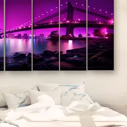 Casperme Purple & Blue 5 Pieces Wooden Abstract Sparkle Touch Painting Wall Art-image-10