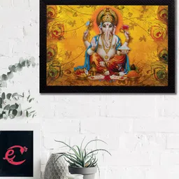 eCraftIndia Yellow & Orange Lord Ganesha Satin Matt Texture UV Wall Art-picture-43