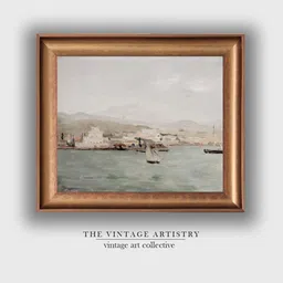 THE VINTAGE ARTISTRY Brown & Blue Vintage Coastal Mediterranean Framed Wall Art-image-43
