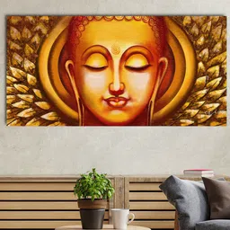 eCraftIndia Gold-Toned & Brown Calm Buddha Face Printed Wall Painting-picture-36