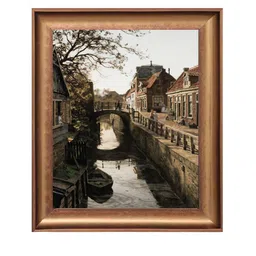 THE VINTAGE ARTISTRY Brown & Green Vintage Cityscape Wooden Framed Wall Painting image 2