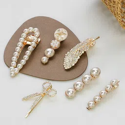 WHITE LIES Women White & Gold-Toned Set of 6 Alligator Hair Clip-picture-32