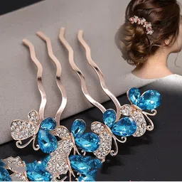 MIZORRI Women Blue & Gold-Toned Embellished Bumpit Hair Pin-image-34