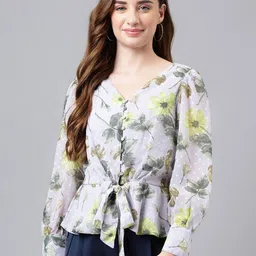 Latin Quarters Floral Printed V-Neck Cinched Waist Top-picture-16