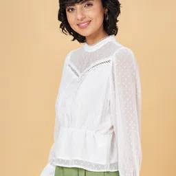 Honey by Pantaloons Self Design Cuffed Sleeves High Neck Cinched Waist Top image 4