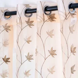 parda online Brown Polyster Floral 9ft Sheer Eyelet Window/Door (2 Pc) image 4