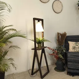 symplify Euphoria Wooden Shelf Floor Lamp with Jute Shade and Brown Base image 4