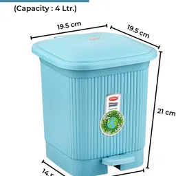 sonal - Square Medium Size Pedal Bin 4 L - Size (14.5x14.5x21) - Strong & Sturdy - Plastic Dustbin image 2