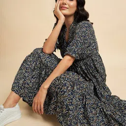 presha Women Fit and Flare Blue Midi/Calf Length Dress image 1