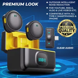 ATSK HUB Q8 Display Wireless Mic with Clip | Noise Reduction Microphone for Vlogging Camera Microphone image 5