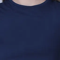 greenzo Women Solid Round Neck Polyester Navy Blue T-Shirt image 3