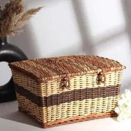 (1Pc) Beige Wicker Handmade Storage Basket & Wardrobe Organiser-image-28