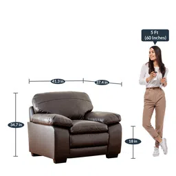 woodsworth from pepperfry Becker Leatherette 1 Seater Sofa in Brown Colour image 3