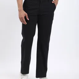 indian terrain Men Regular Fit Black Pure Cotton Trousers image 1