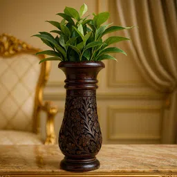 daiviksdecor Handcrafted Wooden Flower Vase for Home Décor – Antique Carved Luxury Table Vase Wooden Vase-picture-17