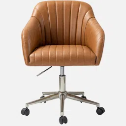 casacraft from pepperfry Colm Leatherette Guest Chair In Tan Colour image 3