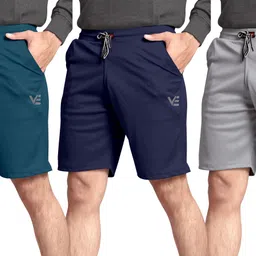 wereko Pack of 3 Solid Men Dark Blue, Silver, Light Blue Sports Shorts-picture-26